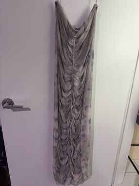 Zara Ruched Maxi Dress in Sage and Slate Tie-Dye